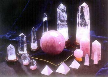 selection of pink rose quartz crystals